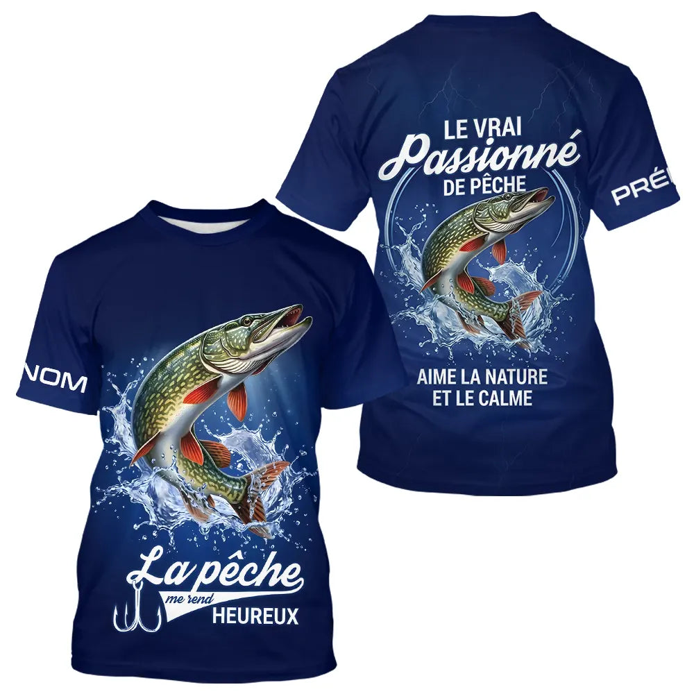 Polo Pêcheur Passionné Personnalisé Bleu - Design Brochets - T-Shirt Homme