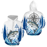 Polo Pêcheur Personnalisé Blanc & Bleu - Motif Bar & Boussole - Hoodie Homme
