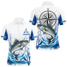 Polo Pêcheur Personnalisé Blanc & Bleu - Motif Bar & Boussole - Polo Homme