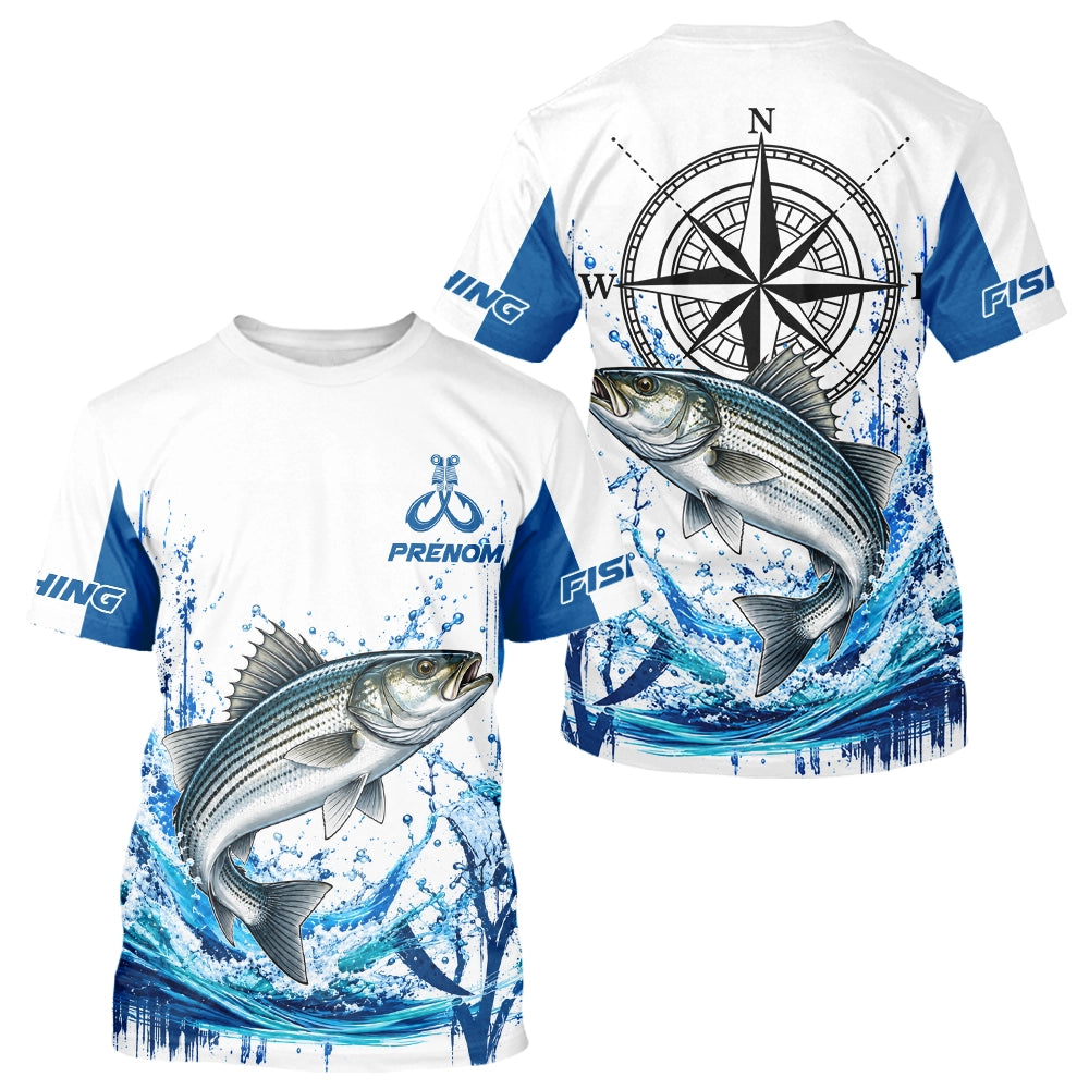 Polo Pêcheur Personnalisé Blanc & Bleu - Motif Bar & Boussole - T-Shirt Homme