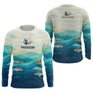 Polo Pêcheur Personnalisé Bleu - Turquoise Drapeau France - Long Sleeves Homme