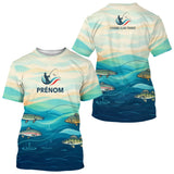 Polo Pêcheur Personnalisé Bleu - Turquoise Drapeau France - T-Shirt Homme