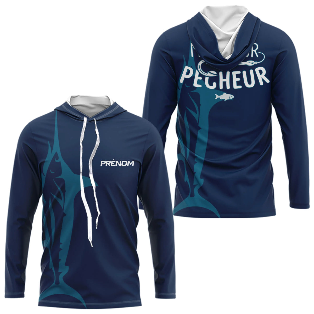 Polo Pêcheur Personnalisé Bleu Marine - Monsieur Pêcheur - Long Sleeves Hoodie Homme