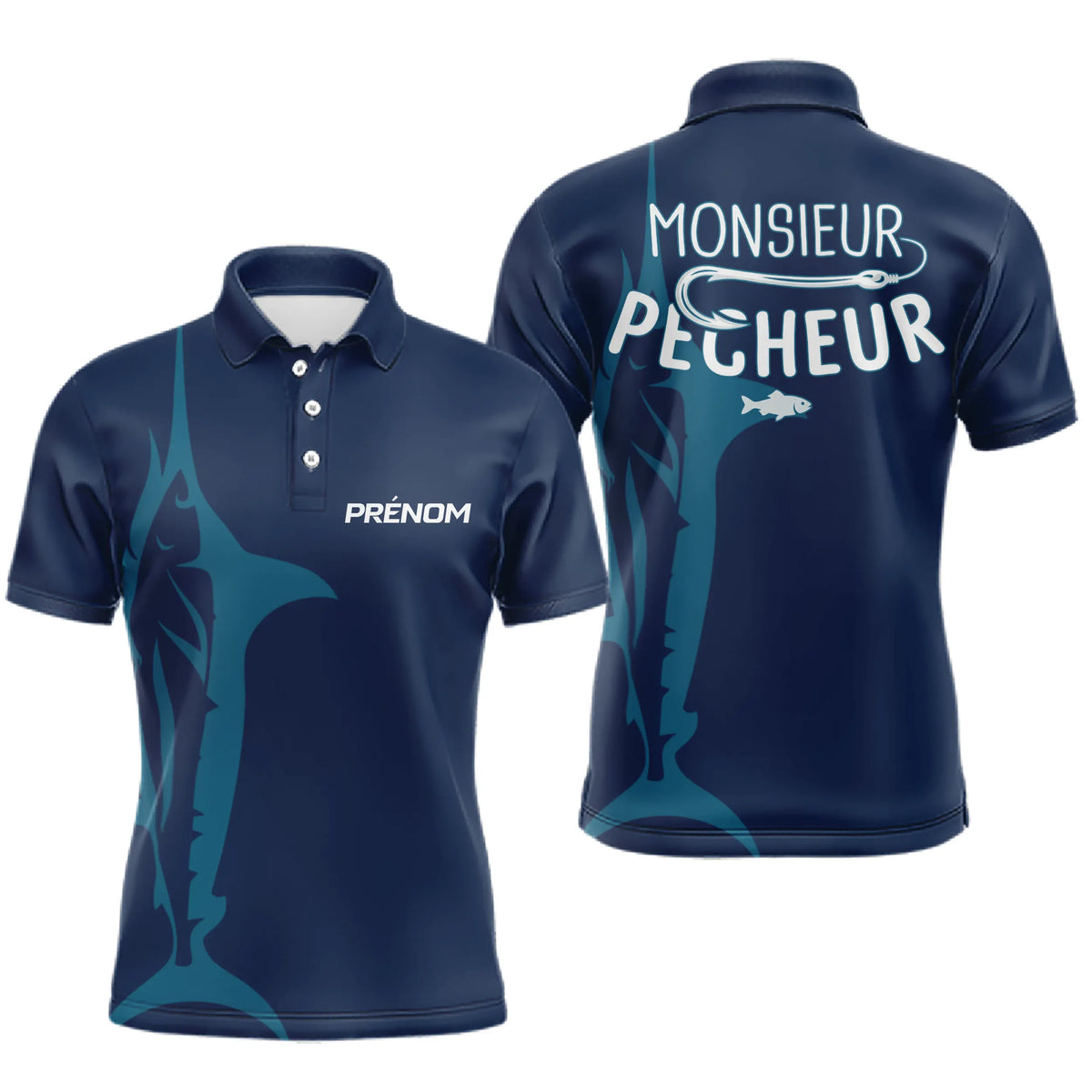 Polo Pêcheur Personnalisé Bleu Marine - Monsieur Pêcheur - Polo Homme