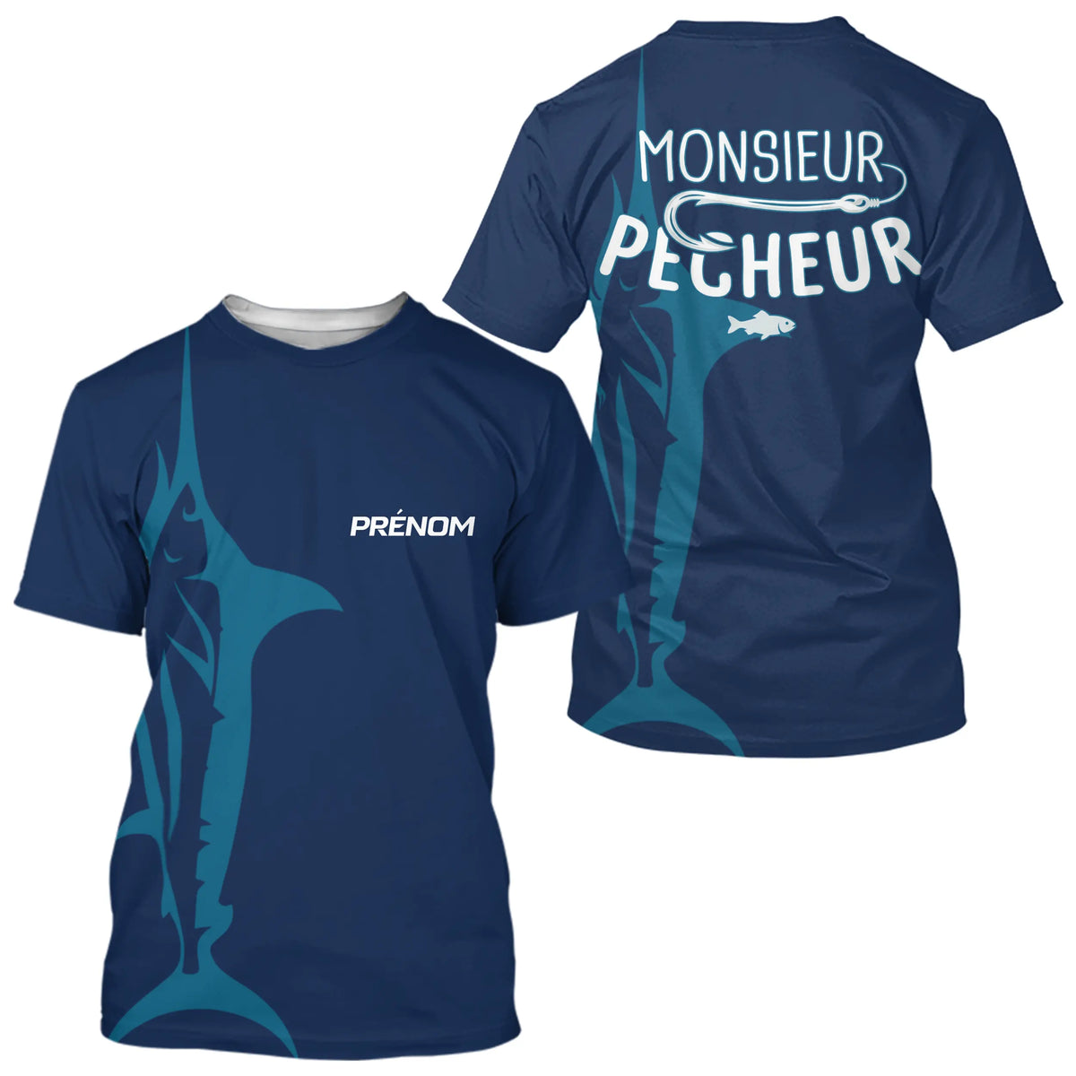 Polo Pêcheur Personnalisé Bleu Marine - Monsieur Pêcheur - T-Shirt Homme