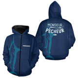 Polo Pêcheur Personnalisé Bleu Marine - Monsieur Pêcheur - Zippé Hoodie Homme