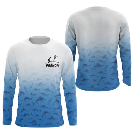 Polo Pêcheur Personnalisé Marlin Bleue - Le Style Unique - Long Sleeves Homme