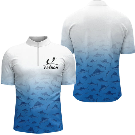 Polo Pêcheur Personnalisé Marlin Bleue - Le Style Unique - Polo Zippe Homme