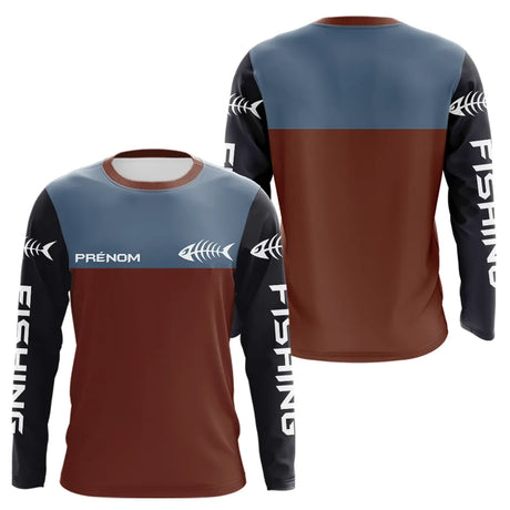 Polo Pêcheur Personnalisé Marron & Bleu Ardoise - Long Sleeve Homme