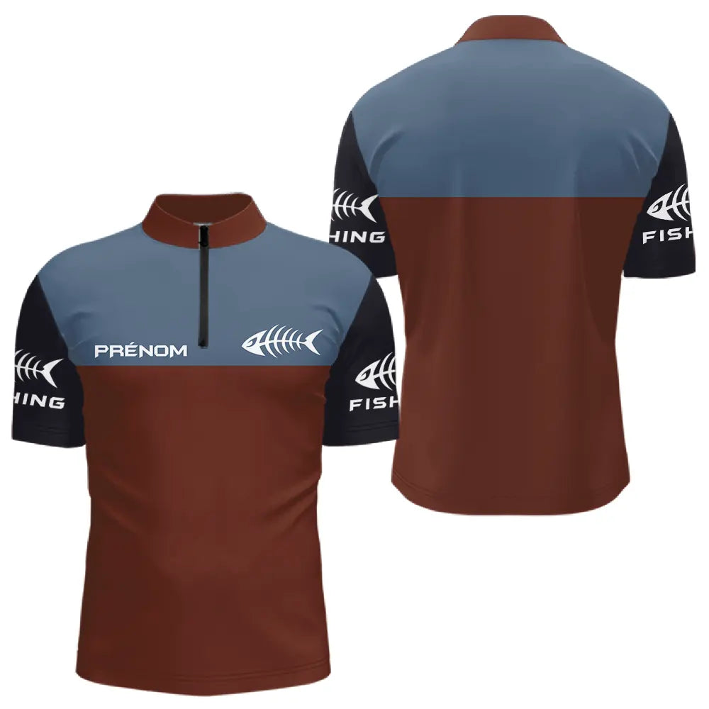 Polo Pêcheur Personnalisé Marron & Bleu Ardoise - Polo Zippe Homme