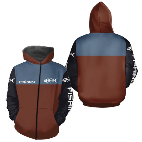 Polo Pêcheur Personnalisé Marron & Bleu Ardoise - Zippe Hoodie Homme