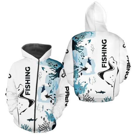 Polo Pêcheur Personnalisé Passion Blanc - Motifs Mer - Zippe Hoodie Homme