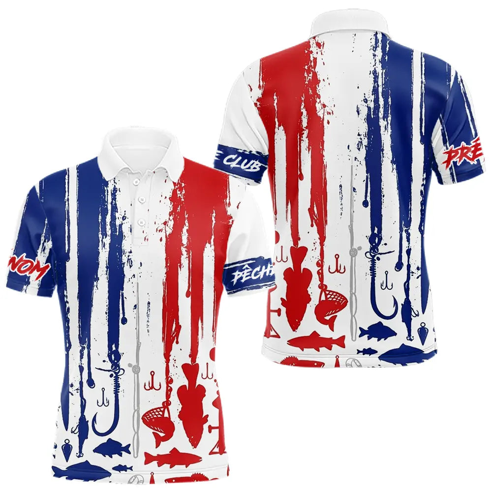Polo Pêcheur Personnalisé Prénom France - Bleu Blanc Rouge - Polo Homme