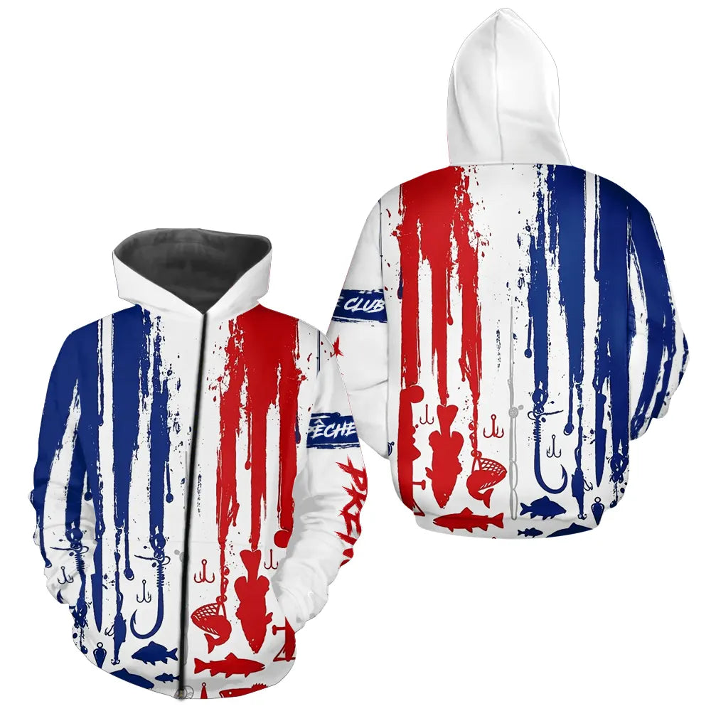 Polo Pêcheur Personnalisé Prénom France - Bleu Blanc Rouge - Zippé Hoodie Homme