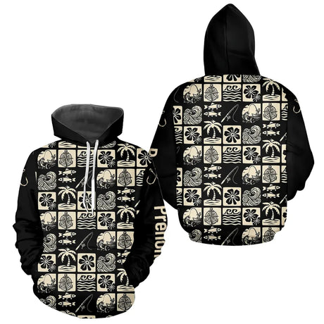 Polo Pêcheur Personnalisé Style Hawaïen - Noir & Beige - Hoodie Homme