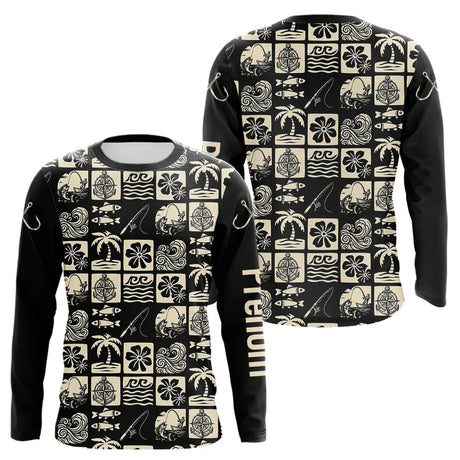 Polo Pêcheur Personnalisé Style Hawaïen - Noir & Beige - Long Sleeves Homme