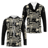 Polo Pêcheur Personnalisé Style Hawaïen - Noir & Beige - Long Sleeves Hoodie Homme