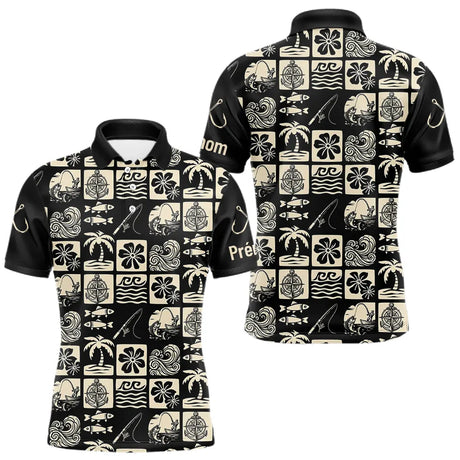 Polo Pêcheur Personnalisé Style Hawaïen - Noir & Beige - Polo Homme