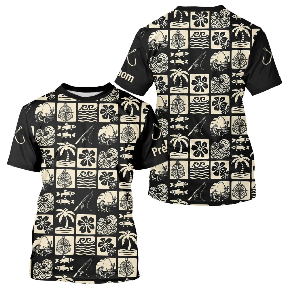 Polo Pêcheur Personnalisé Style Hawaïen - Noir & Beige - T-Shirt Homme