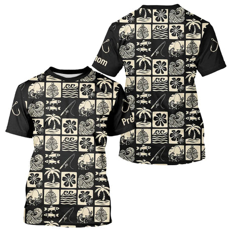 Polo Pêcheur Personnalisé Style Hawaïen - Noir & Beige - T-Shirt Homme