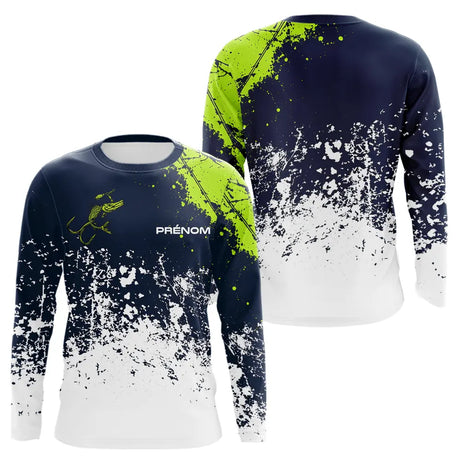 Polo Pêcheur Personnalisable Bleu Vert Néon - Style Passion - Long Sleeves Homme