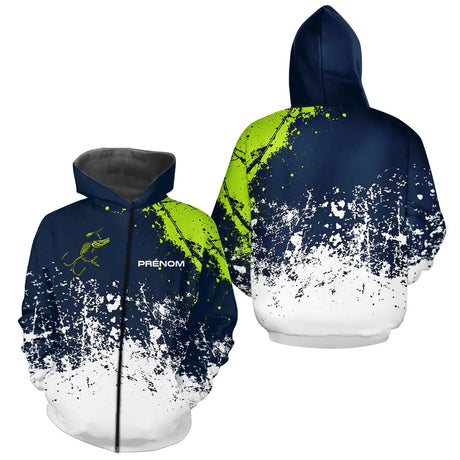 Polo Pêcheur Personnalisable Bleu Vert Néon - Style Passion - Zippe Hoodie Homme