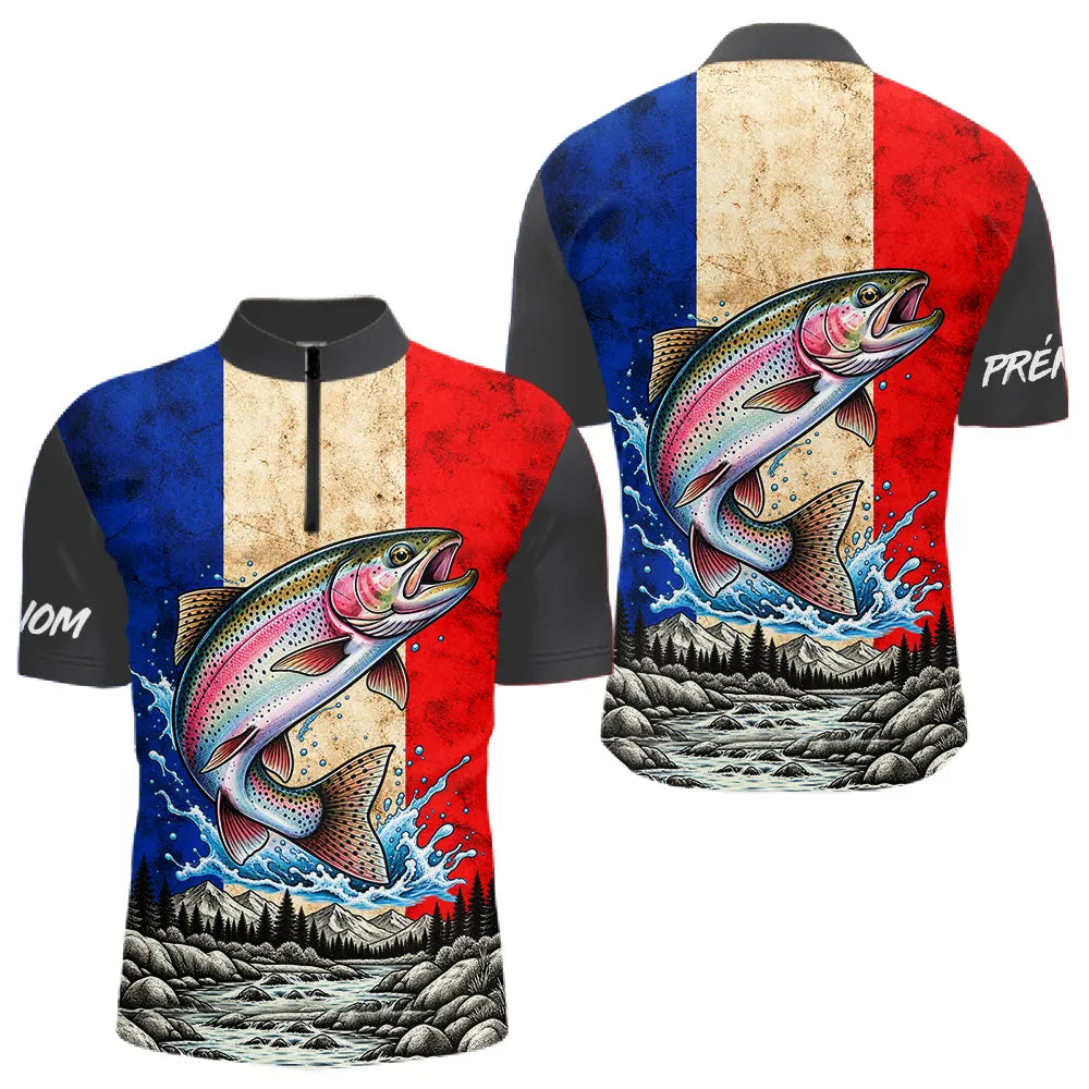 Polo Pêcheur Sportif France Saumon - Blanc Bleu Rouge - Polo Zippé Homme