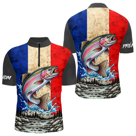 Polo Pêcheur Sportif France Saumon - Blanc Bleu Rouge - Polo Zippé Homme