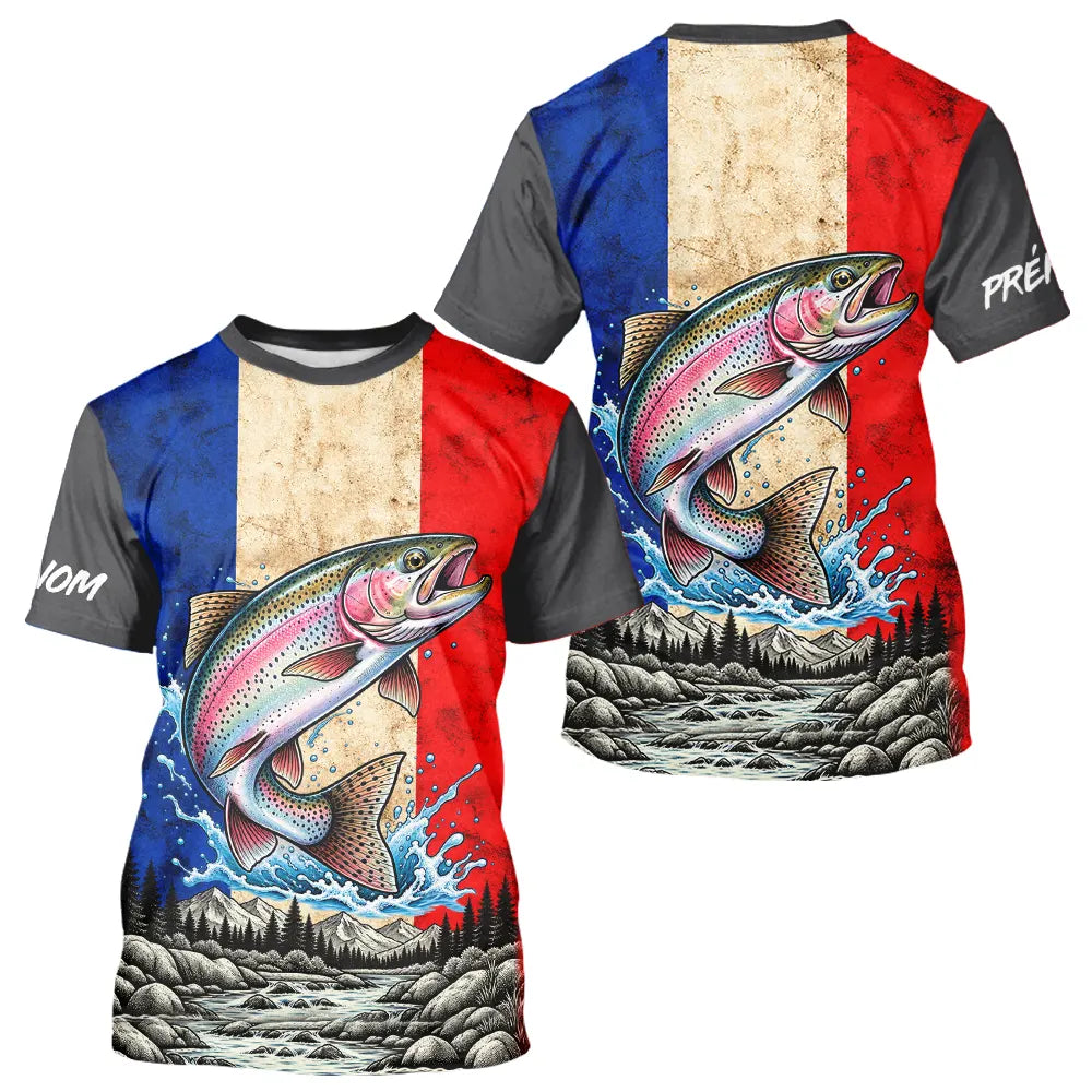 Polo Pêcheur Sportif France Saumon - Blanc Bleu Rouge - T-Shirt Homme