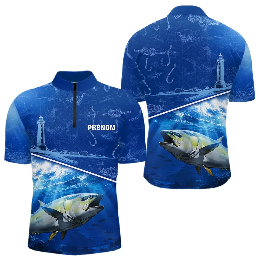Polo Pêcheur Thon Bleu - Personnalisé Avec Prénom - Polo Zippé Homme