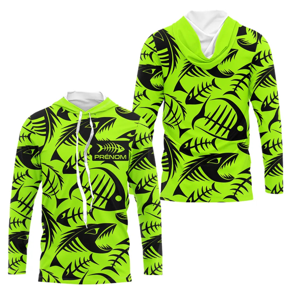 Polo Pêcheur Vert Fluo Arête De Poisson Personnalisé - Long Sleeves Hoodie Homme