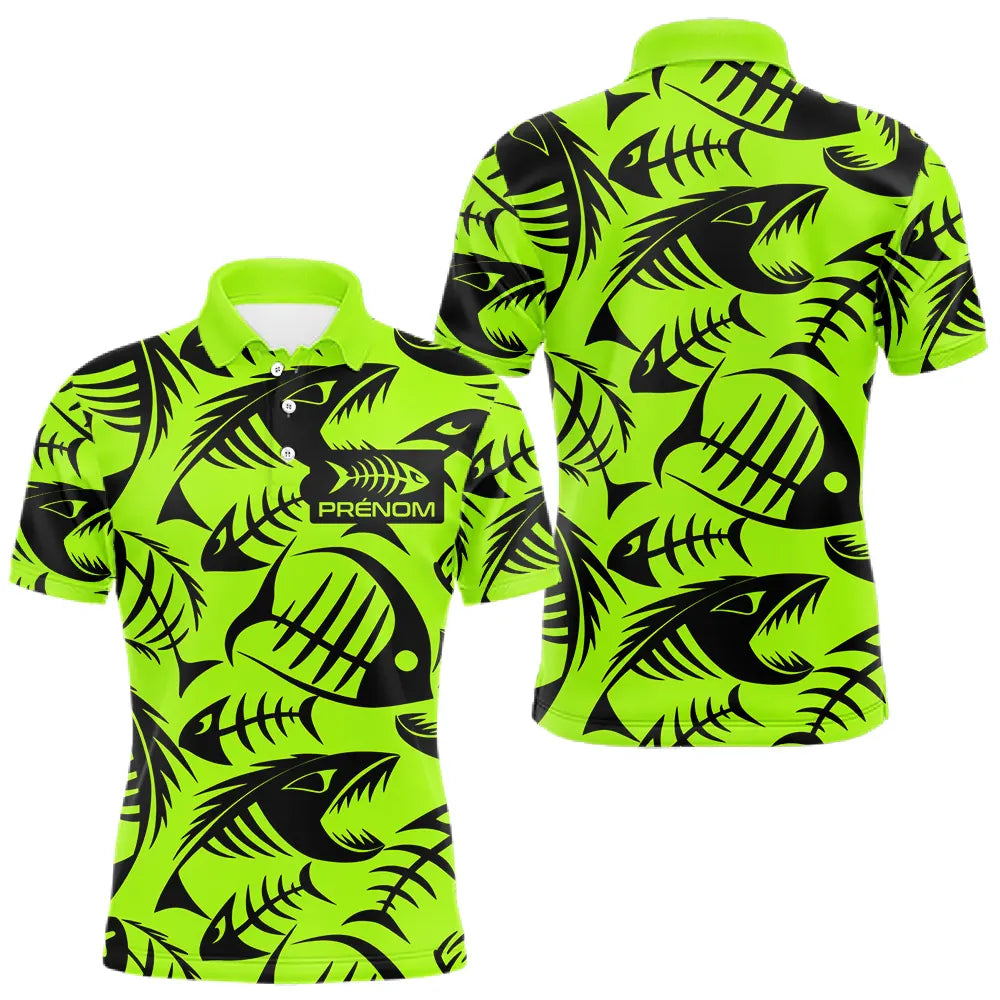 Polo Pêcheur Vert Fluo Arête De Poisson Personnalisé - Polo Homme