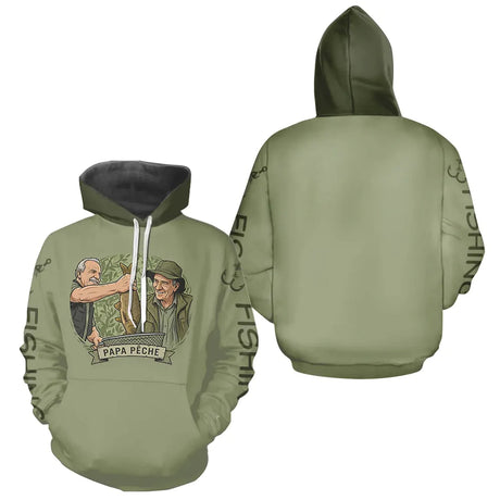Polo Pêcheur Vert Olive "Papa Pêche" Homme Personnalisé - Hoodie Homme