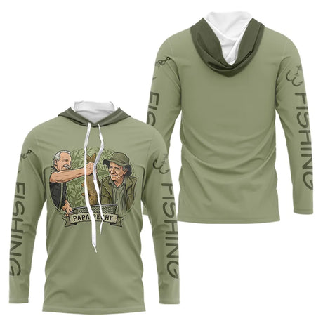 Polo Pêcheur Vert Olive "Papa Pêche" Homme Personnalisé - Long Sleeves Hoodie Homme