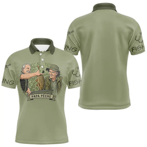 Polo Pêcheur Vert Olive "Papa Pêche" Homme Personnalisé - Polo Homme