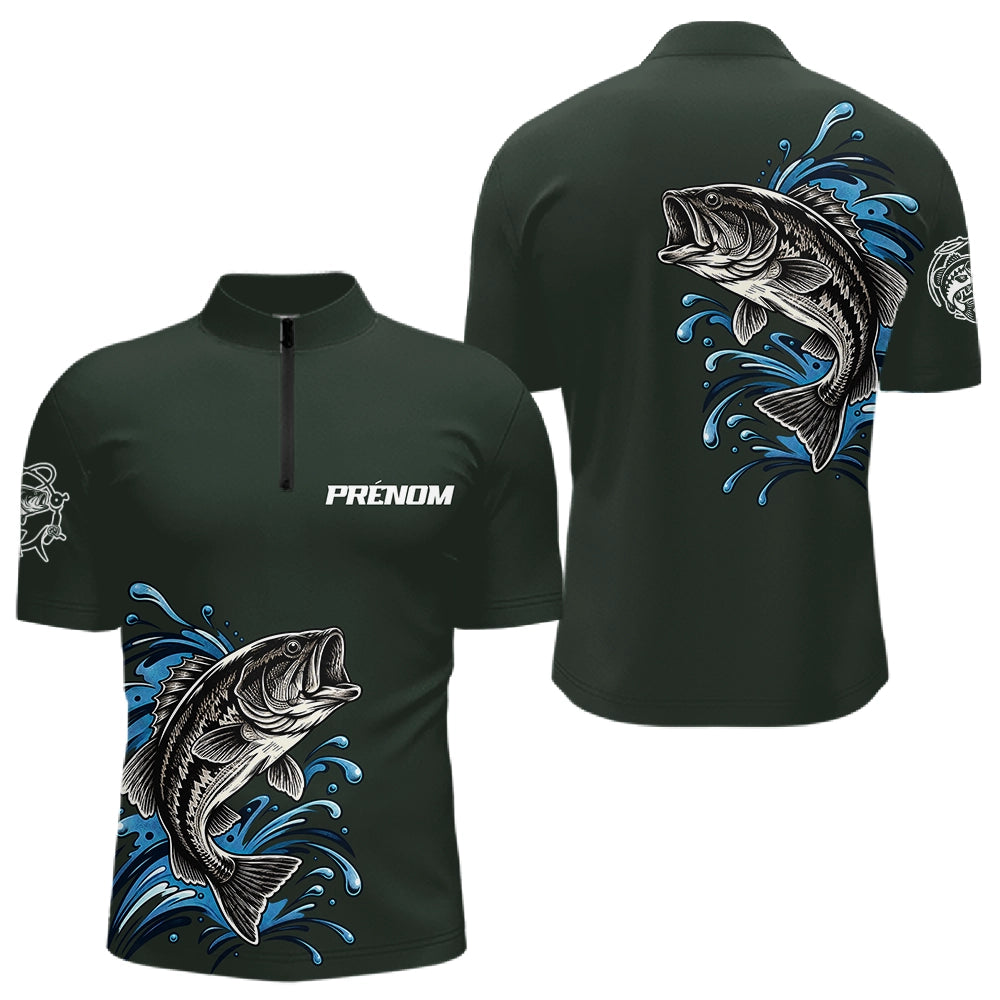 Polo Pêcheur Vert Personnalisé Brochet - Homme Design - Polo Zippé Homme