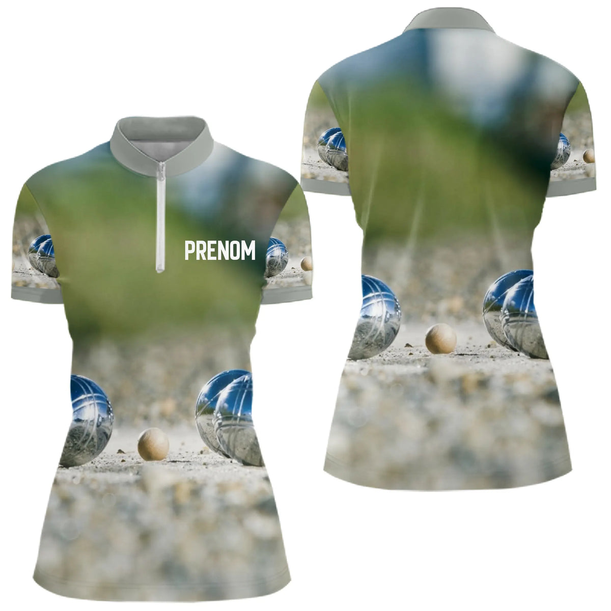 Polo Pétanque 3D Personnalisé Nom et Boules - Homme Femme - Polo Zippé Femme
