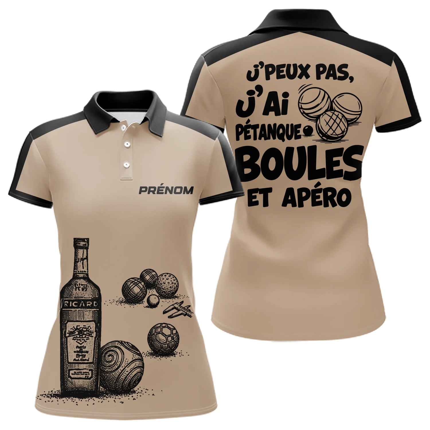 Polo Pétanque & Apéro - Boules Beige Personnalisé - Polo Femme
