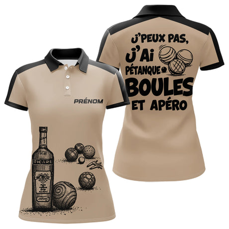 Polo Pétanque & Apéro - Boules Beige Personnalisé - Polo Femme