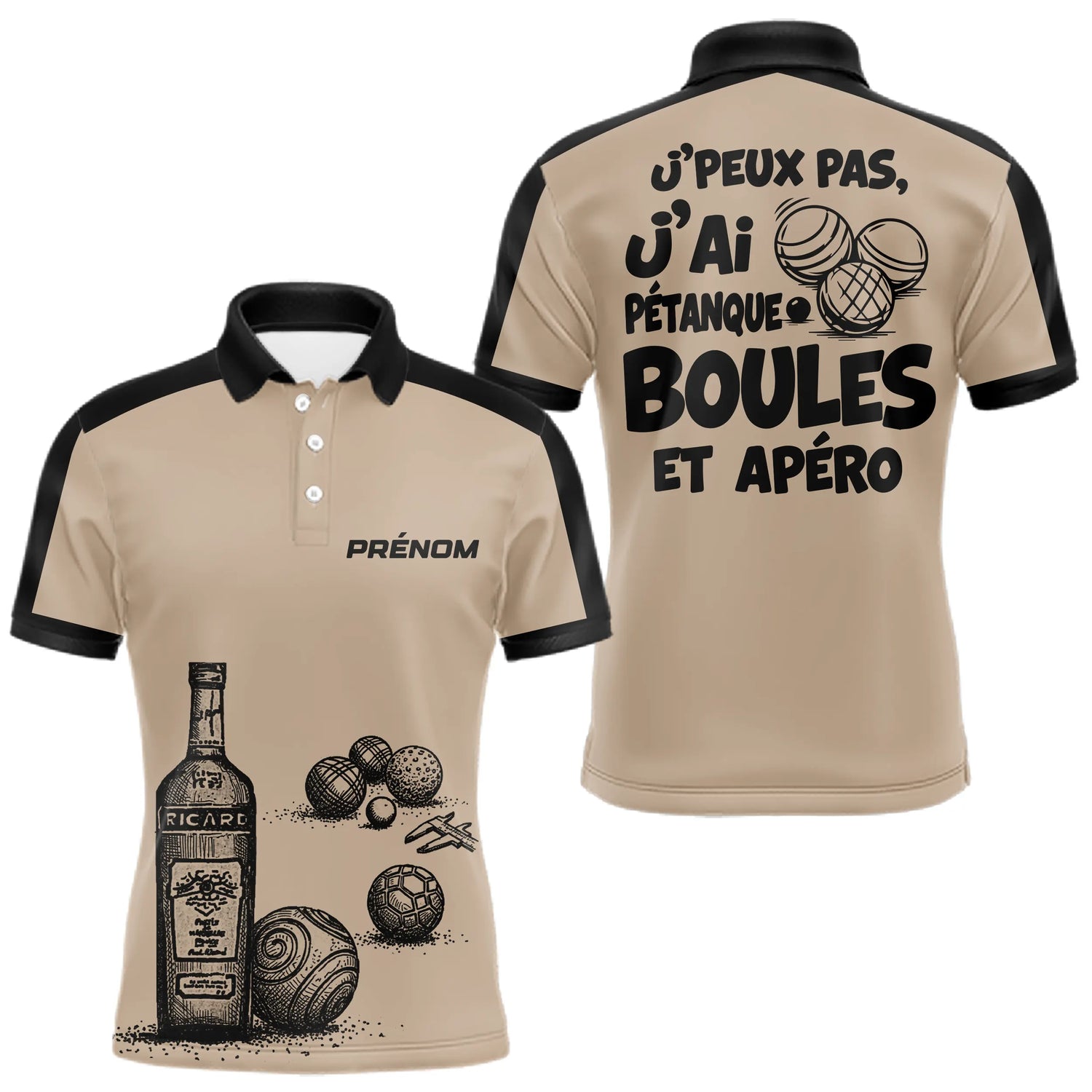 Polo Pétanque & Apéro - Boules Beige Personnalisé - Polo Homme