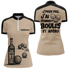 Polo Pétanque & Apéro - Boules Beige Personnalisé - Polo Zippé Femme