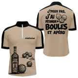 Polo Pétanque & Apéro - Boules Beige Personnalisé - Polo Zippé Homme