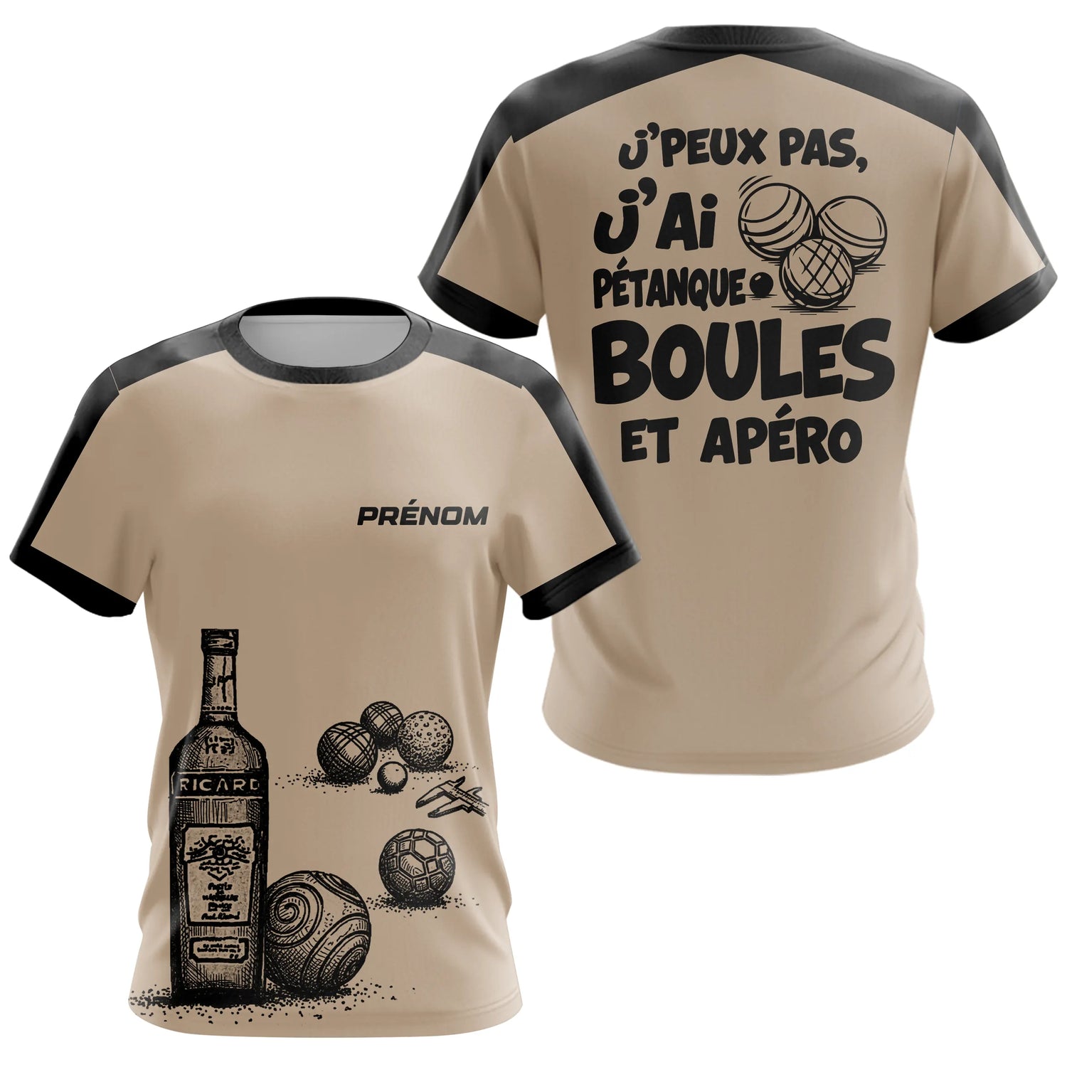 Polo Pétanque & Apéro - Boules Beige Personnalisé - T-Shirt Femme