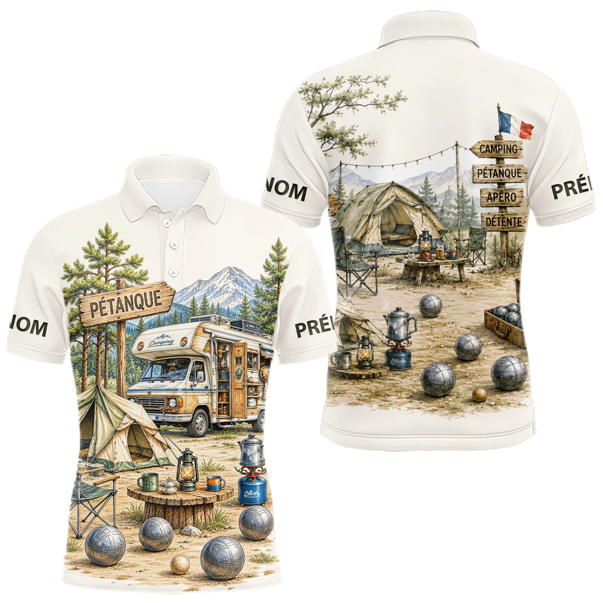 Polo Pétanque Apéro Camping - Cadeau Beige Personnalisé - Polo Homme