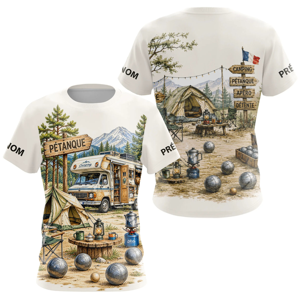 Polo Pétanque Apéro Camping - Cadeau Beige Personnalisé - T-Shirt Femme