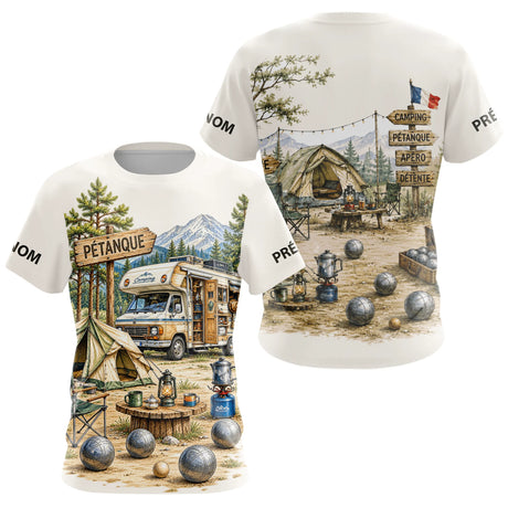 Polo Pétanque Apéro Camping - Cadeau Beige Personnalisé - T-Shirt Femme