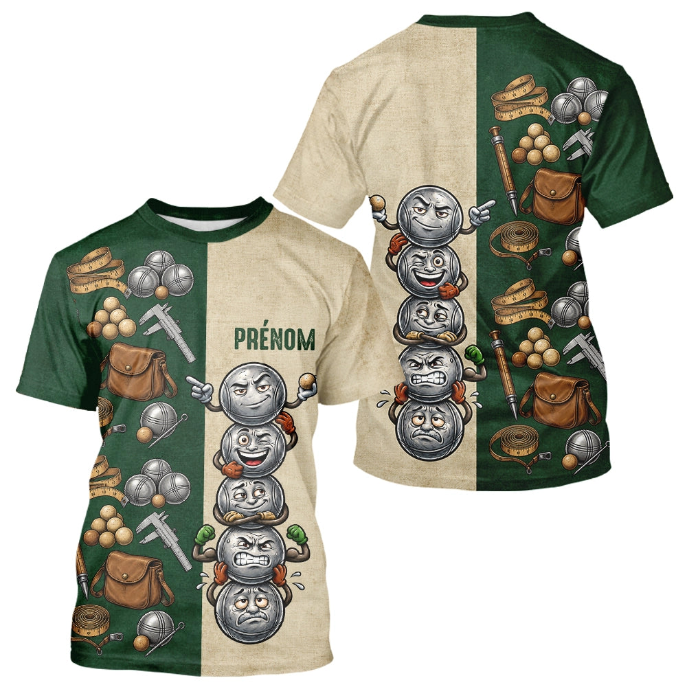 Polo Pétanque Balle Sourire Personnalisé - Vintage Vert et Beige - T-Shirt Homme