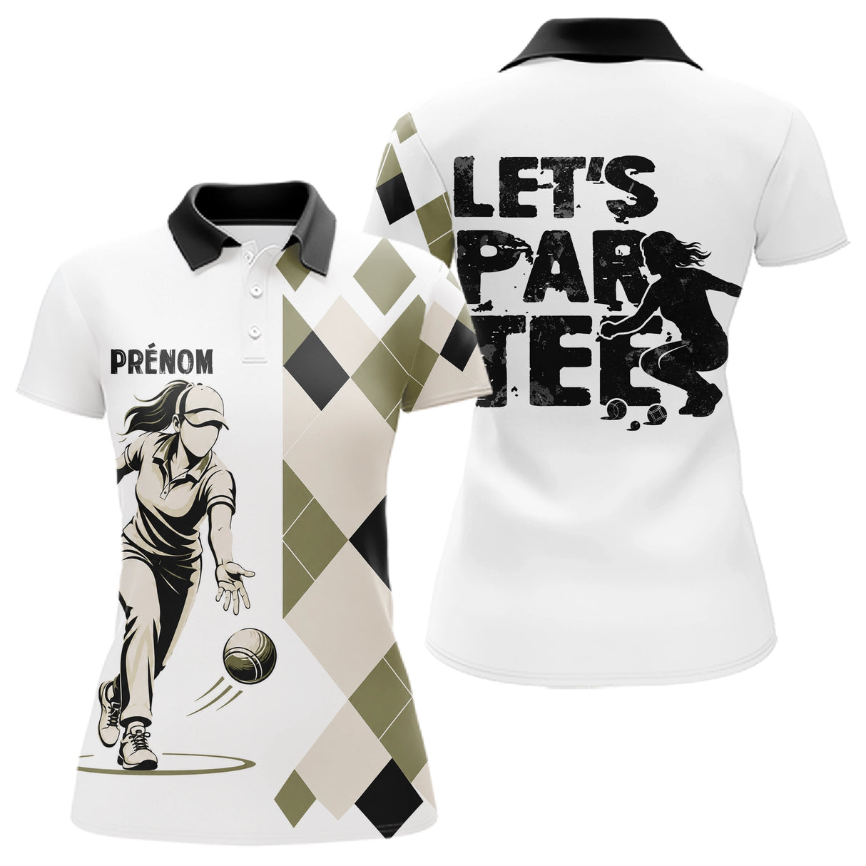 Polo Pétanque Beige & Blanc Personnalisé - Let's Par-Tee - Polo Femme