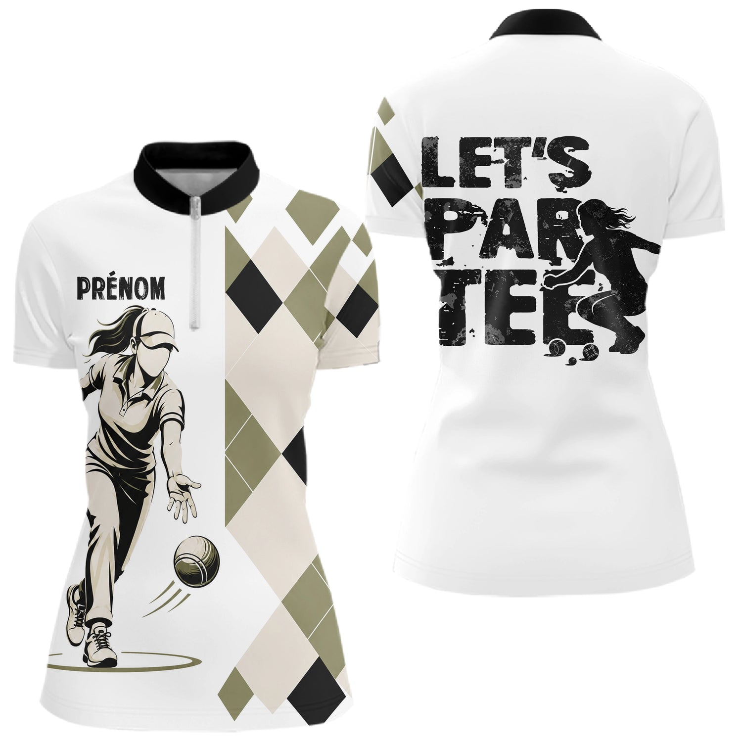 Polo Pétanque Beige & Blanc Personnalisé - Let's Par-Tee - Polo Zippé Femme
