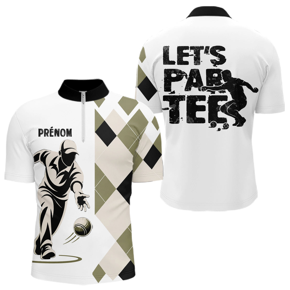 Polo Pétanque Beige & Blanc Personnalisé - Let's Par-Tee - Polo Zippé Homme